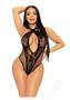 Leg Avenue Lace And Net Keyhole Crossover Halter Teddy - O/s - Black